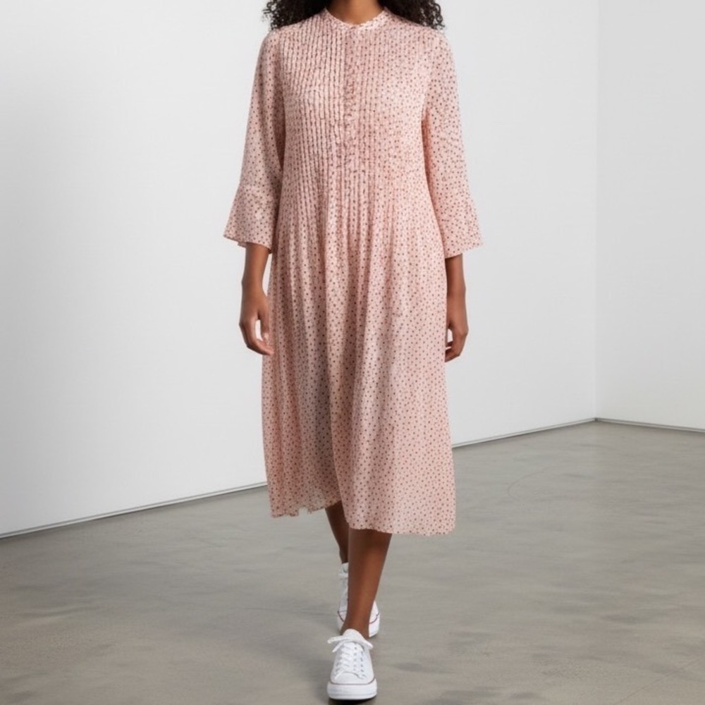 SAMSOE SAMSOE Elm Midi Shirt Dress in Pearl Drops‎ Sheer Peach Pink size Medium